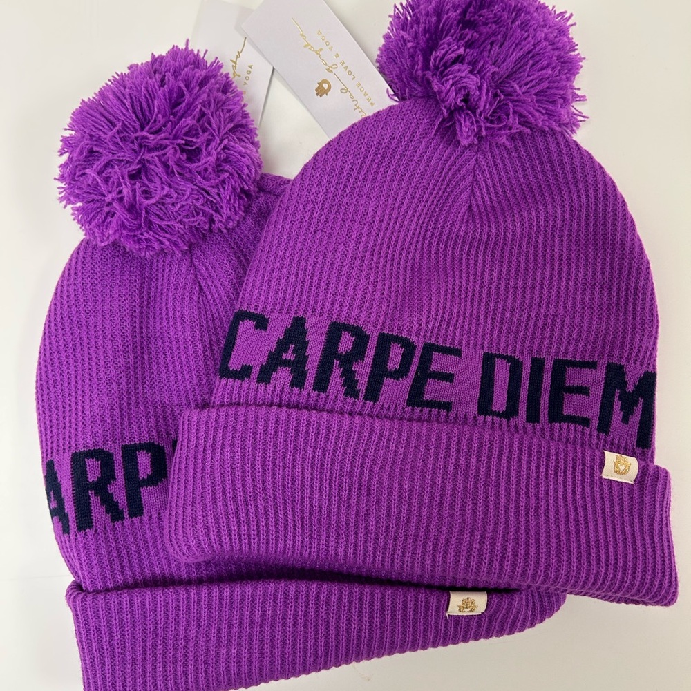 Purple Pom-Pom Beanie - Carpe Diem!
